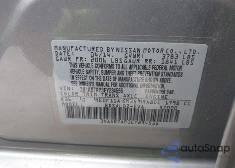 2014 Nissan Sentra Sv из США, поврежденный, VIN 3N1AB7AP3EY234555